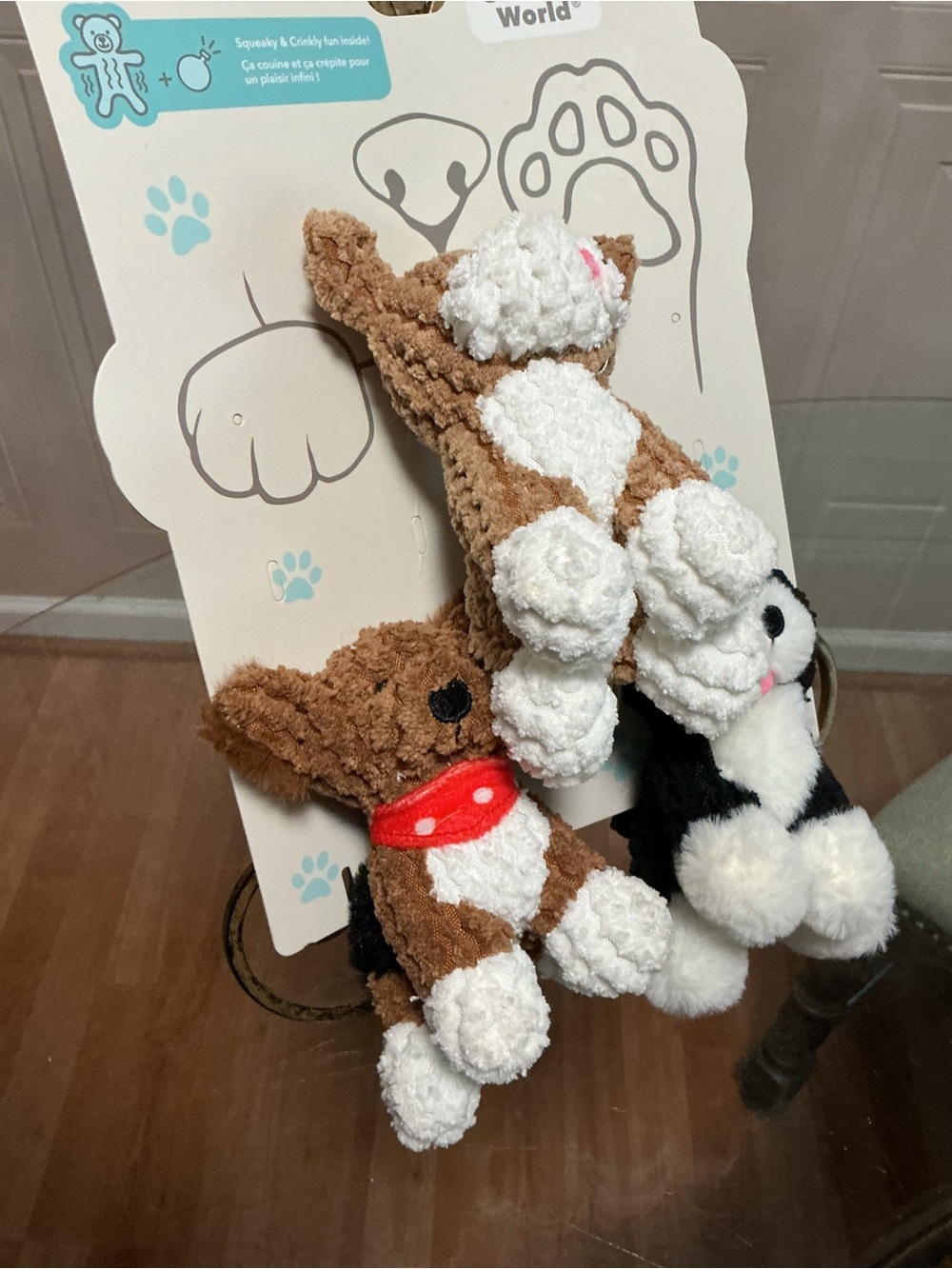 Very Nice Set Of 3 Giftable  Doggies ”Dog Toy w/Squeaker & Crinkle